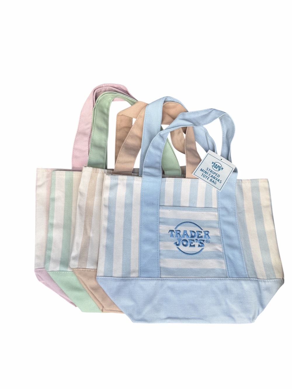 Trader Joe’s Mini Pastel Stripe Canvas Tote Bag Limited Edition Set Of 4